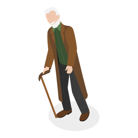 Disable old man with stick  Illustration