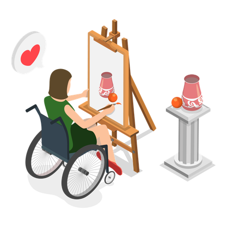 Disable woman draw painting  イラスト
