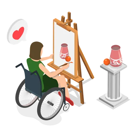 Disable woman draw painting  Illustration
