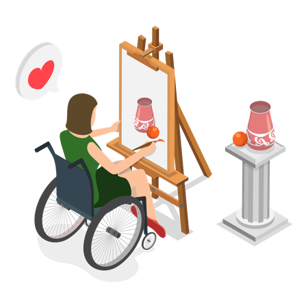 Disable woman draw painting  Illustration