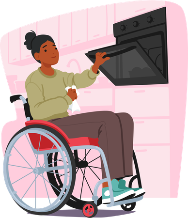 Disable Woman Prepares Meal In Kitchen  イラスト