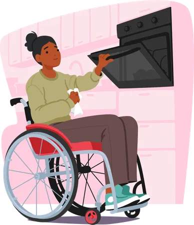 Disable Woman Prepares Meal In Kitchen  Illustration
