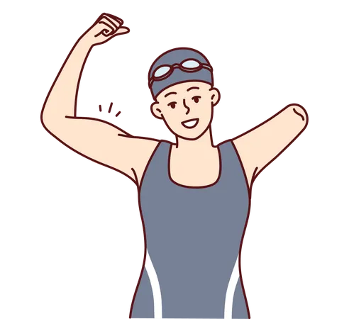 Disable woman wining swimming competition  Illustration