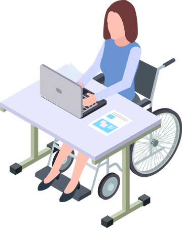 Disable woman working on laptop Illustration