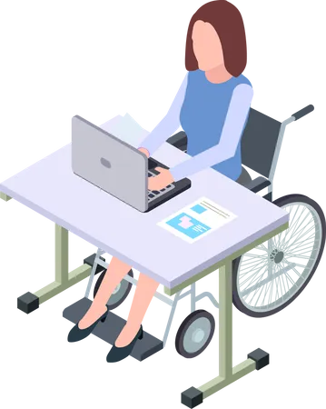 Disable woman working on laptop  Illustration