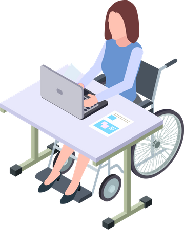 Disable woman working on laptop  Illustration