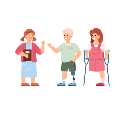 Disabled And Healthy Children Together  Illustration