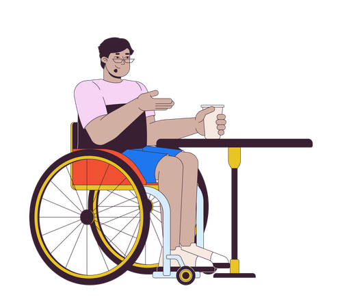 Disabled arab man at cafe table  Illustration