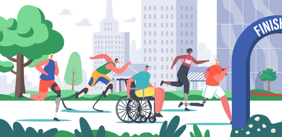 Disabled Athlete Run City Marathon  Illustration