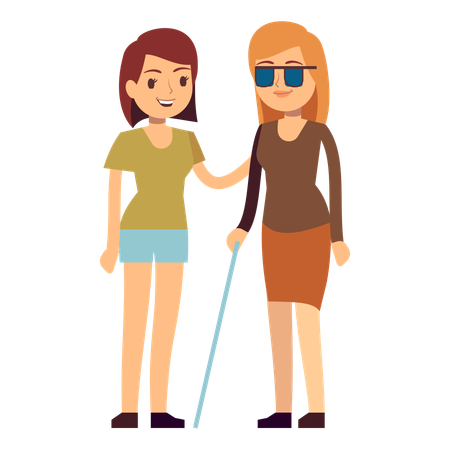 Disabled blind girl with friend  Illustration
