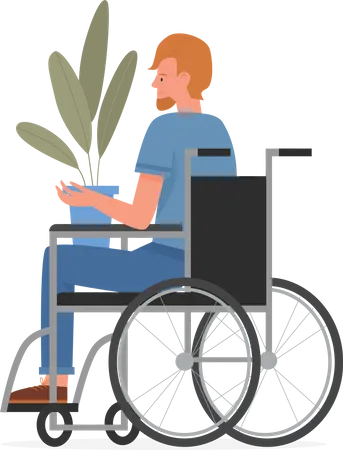 Disabled boy holding plant  Illustration