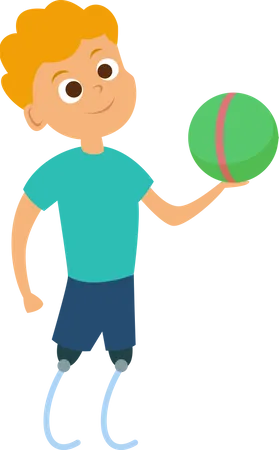 Disabled boy playing with ball  Illustration