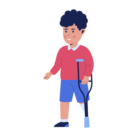 Disabled  boy walking With Crutches  Illustration