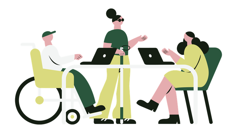 Disabled Businessman in Wheelchair Discussing with Coworkers  Illustration