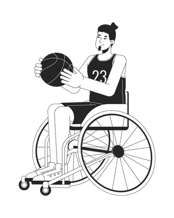 Disabled caucasian man playing basketball  Illustration