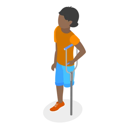 Disabled child with crutches  Illustration