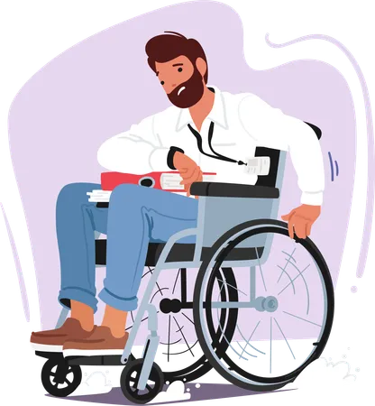 Determined Disabled Man In A Wheelchair Documents Piled On His Lap Races Against Time Glancing At His Wristwatch Embodying Resilience And Commitment In A Busy Work Environment Vector Illustration Illustration