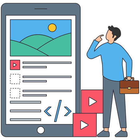 Disabled employee watching app development  Illustration