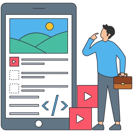 Disabled employee watching app development  Illustration
