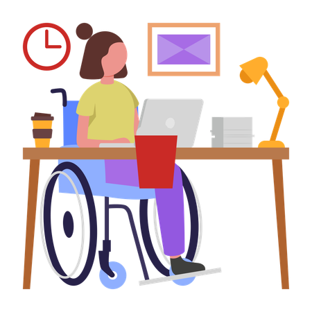 Disabled Employee working in office  Illustration