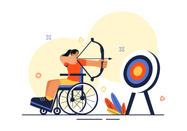 Disabled female player playing archery game  Illustration