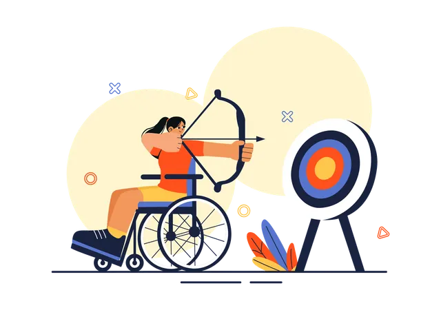 Disabled female player playing archery game  Illustration