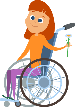Disabled girl holding flower while sitting on wheelchair Illustration