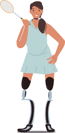 Disabled Girl Holding Racket  Illustration