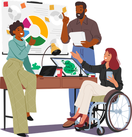 Disabled girl in involved in business presentation discussion  Illustration