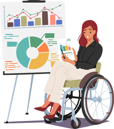 Disabled girl is giving office presentation  Illustration