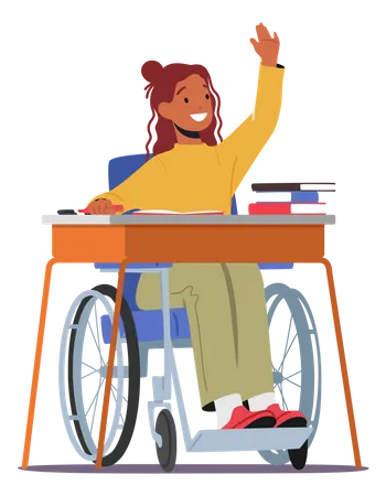 Disabled girl student sitting at school bench Illustration