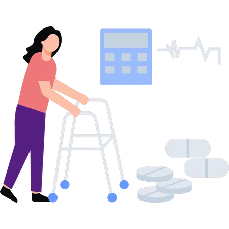 Disabled girl walking with walker  Illustration