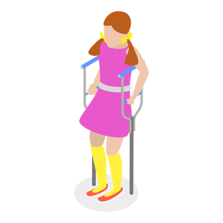 Disabled girl with crutches  Illustration