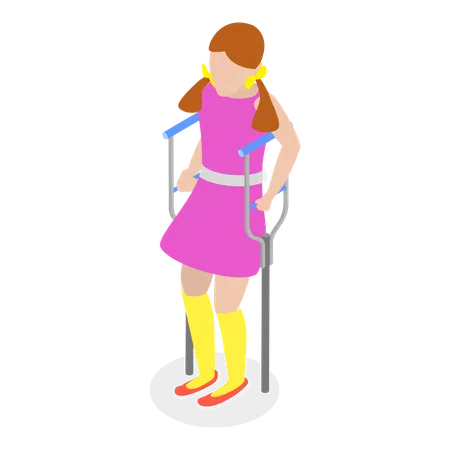 3 D Isometric Flat Vector Illustration Of Children With Cerebral Palsy Support For Kids With Health Problems Item 1 Illustration