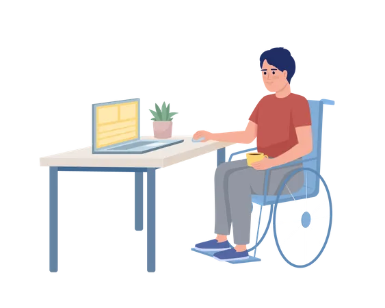 Disabled guy working on laptop  Illustration