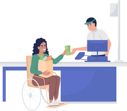 Disabled lady at supermarket Illustration