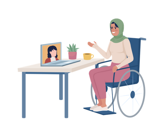 Disabled lady using videochat  Illustration