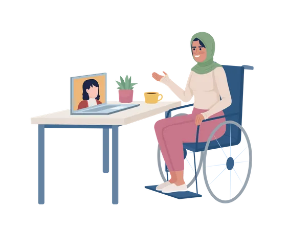 Disabled lady using videochat  Illustration