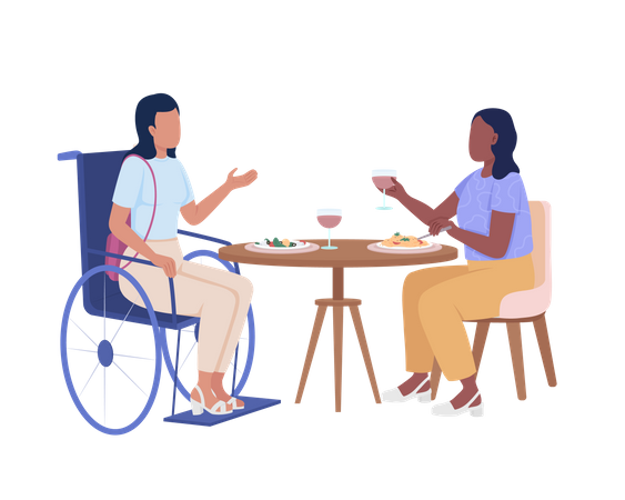 Disabled lady with friend in cafe Illustration
