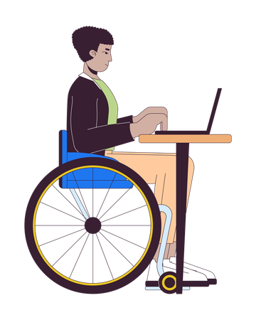 노트북 작업을 하는 장애인 라틴 아메리카 남자  일러스트레이션