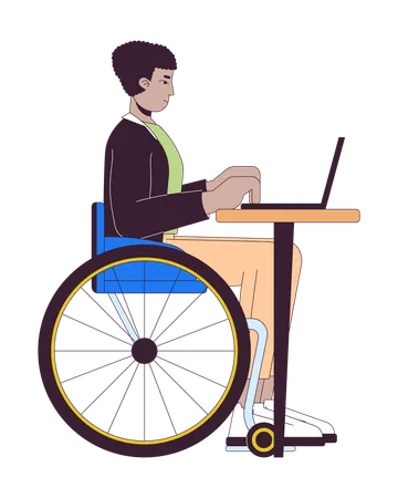 Disabled Latin American Man Working On Laptop 2 D Linear Cartoon Character Hispanic Male Employee In Wheelchair Isolated Line Vector Person White Background Inclusion Color Flat Spot Illustration Illustration