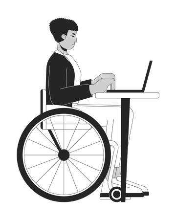 Disabled latin american man working on laptop  Illustration