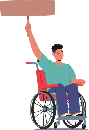 Disabled Male Character In Wheelchair Holding Sign Advocating For Rights And Equality  Illustration