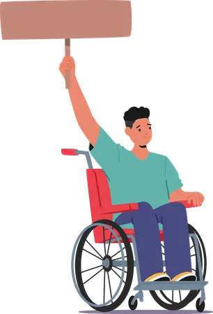 Disabled Male Character In Wheelchair Holding Sign Advocating For Rights And Equality  Illustration