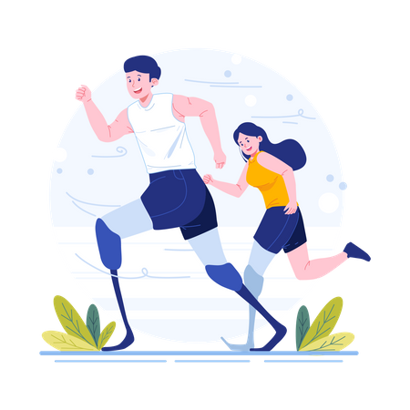 Disabled man and woman practicing running  Illustration