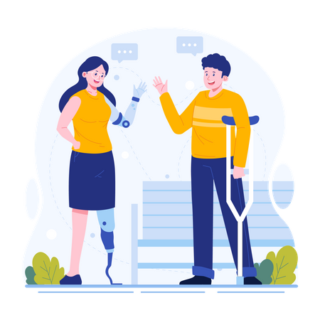 Disabled man and woman talking to each other  Illustration