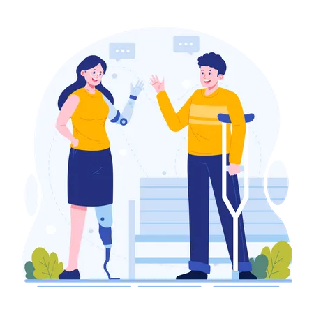 Disabled man and woman talking to each other  Illustration