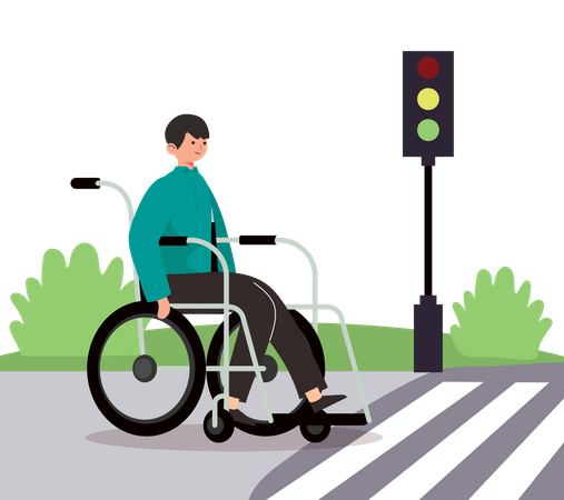 Disabled man at traffic signal  Illustration