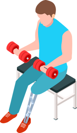 Disabled man doing exercise with dumbbell  Illustration