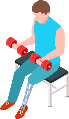Disabled man doing exercise with dumbbell Illustration